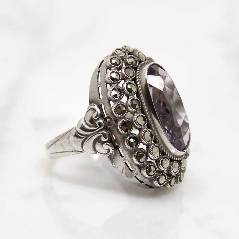 Dreamy Deco Amethyst Ring with Marcasites