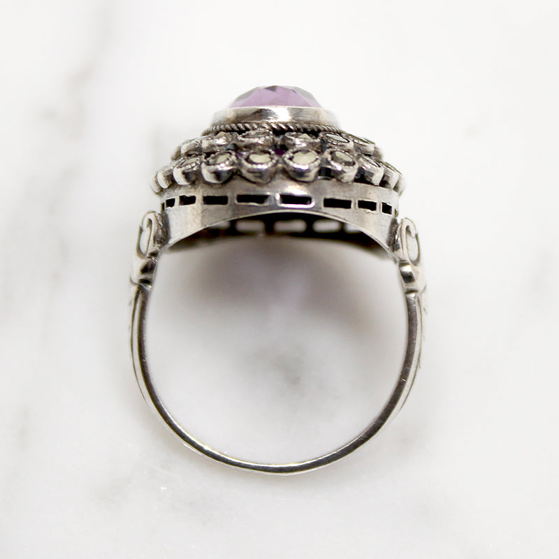 Dreamy Deco Amethyst Ring with Marcasites