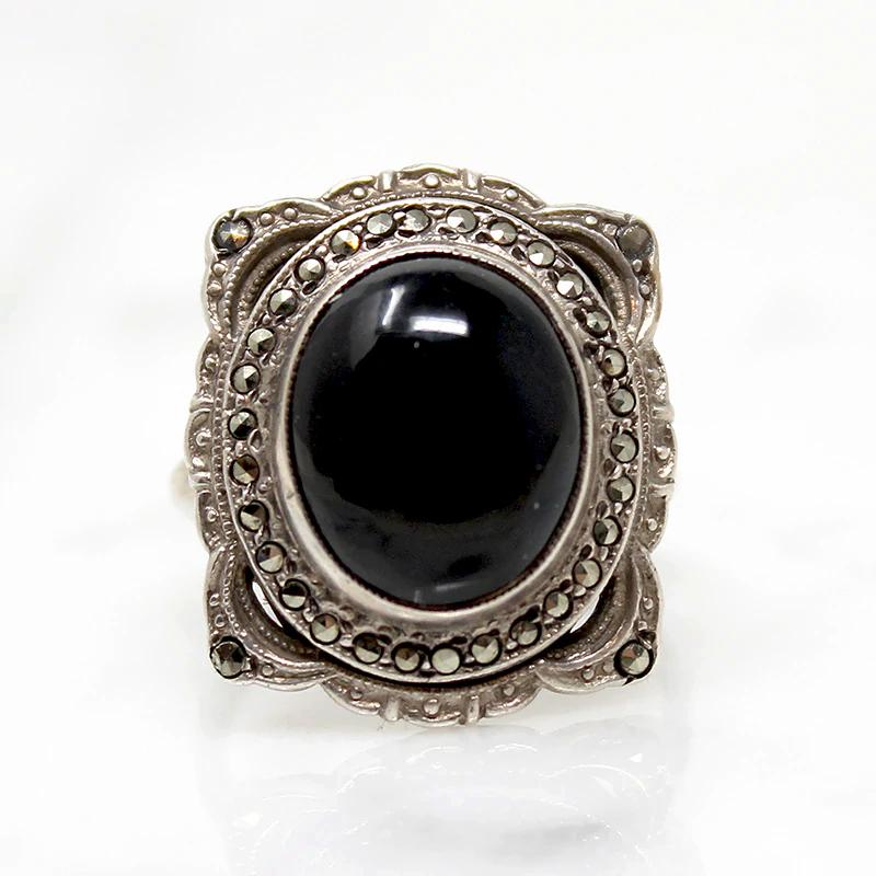 Darkly Romantic 1920s Onyx & Marcasite Ring