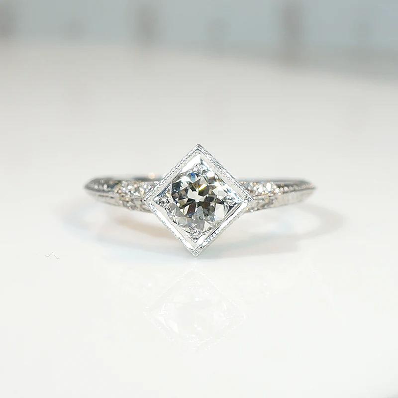 Exquisite Engraved Platinum & Diamond Engagement Ring