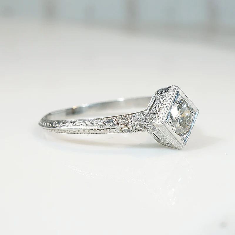 Exquisite Engraved Platinum & Diamond Engagement Ring