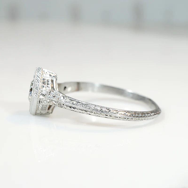 Exquisite Engraved Platinum & Diamond Engagement Ring