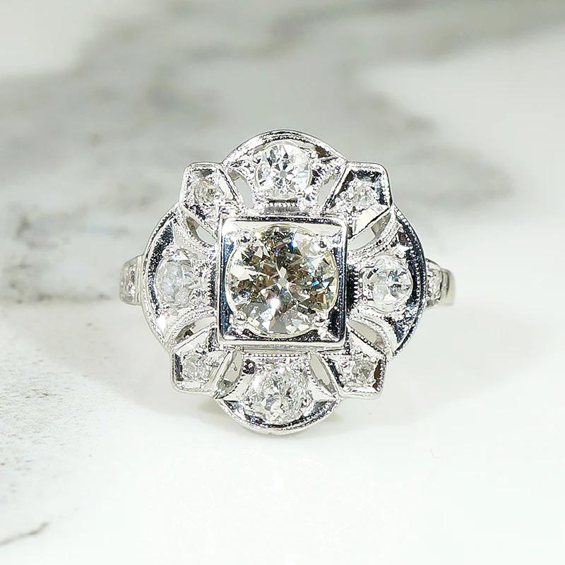 Wind Rose Diamond & Engraved Platinum Ring