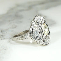 Wind Rose Diamond & Engraved Platinum Ring