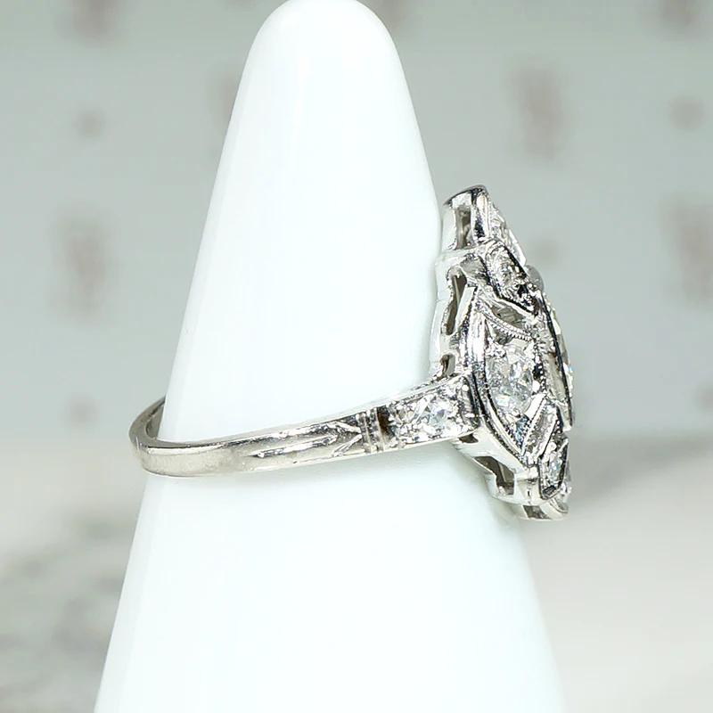Wind Rose Diamond & Engraved Platinum Ring