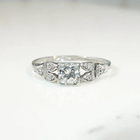 Dainty Deco Diamond in Platinum Engagement Ring