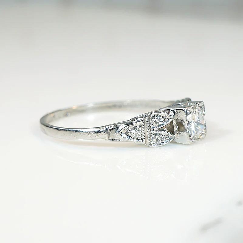 Dainty Deco Diamond in Platinum Engagement Ring