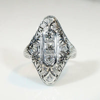 Filigreed 18k White Gold Deco Diamond Knuckle Ring