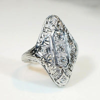 Filigreed 18k White Gold Deco Diamond Knuckle Ring