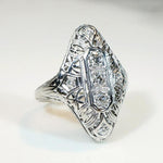 Filigreed 18k White Gold Deco Diamond Knuckle Ring