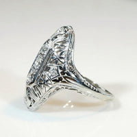 Filigreed 18k White Gold Deco Diamond Knuckle Ring