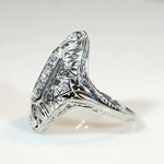 Filigreed 18k White Gold Deco Diamond Knuckle Ring