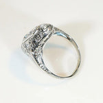 Filigreed 18k White Gold Deco Diamond Knuckle Ring