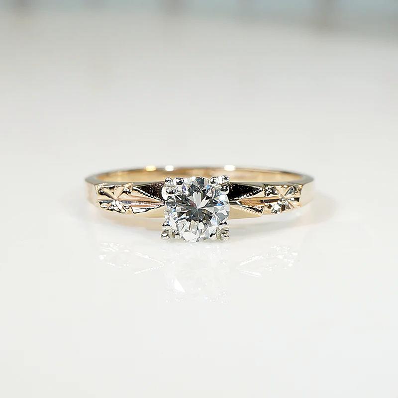 Classic Diamond Solitaire with Sculpted Gold Flowers