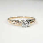 Classic Diamond Solitaire with Sculpted Gold Flowers