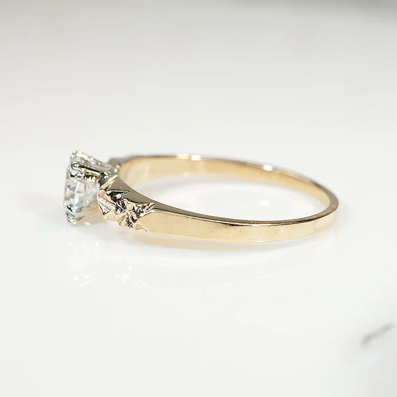 Classic Diamond Solitaire with Sculpted Gold Flowers