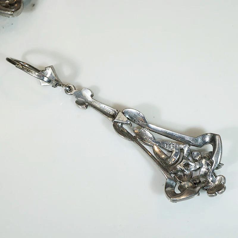 Stunning European Silver & Marcasite Drop Earrings