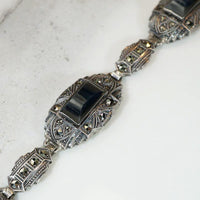 Moody German Art Deco Agate & Marcasite Bracelet