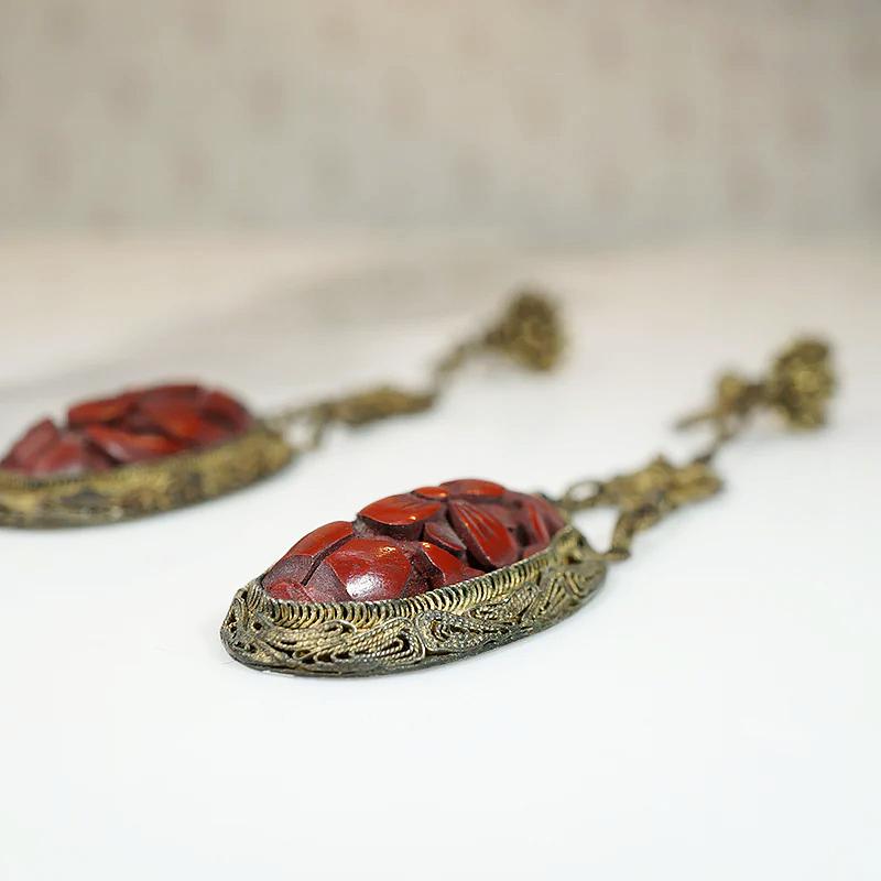 Decadent Cinnabar & Brass Filigree Earrings