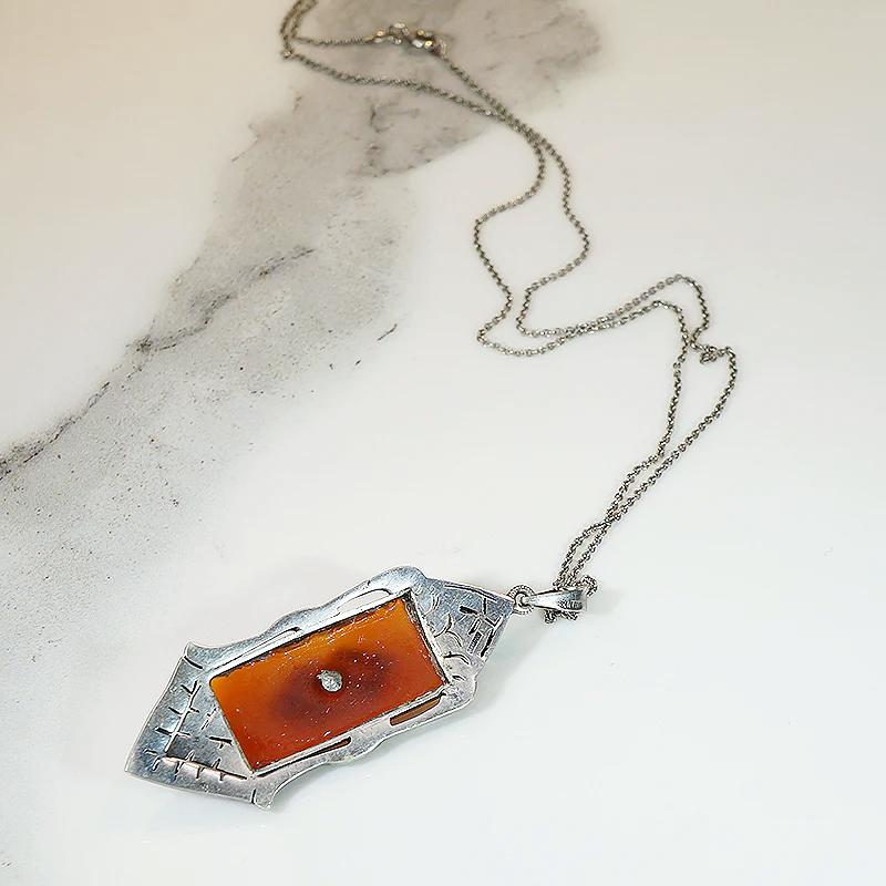 Lovely German Deco Pendant in Silver, Carnelian & Marcasite