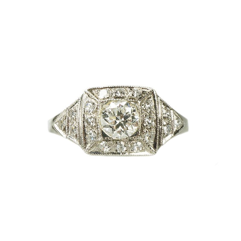 Low Profile Sparkling Deco Engagement Ring