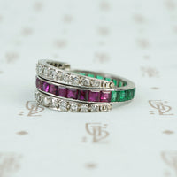 deco platinum diamond emerald and ruby flip eternity band