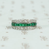 deco platinum diamond emerald and ruby flip eternity band