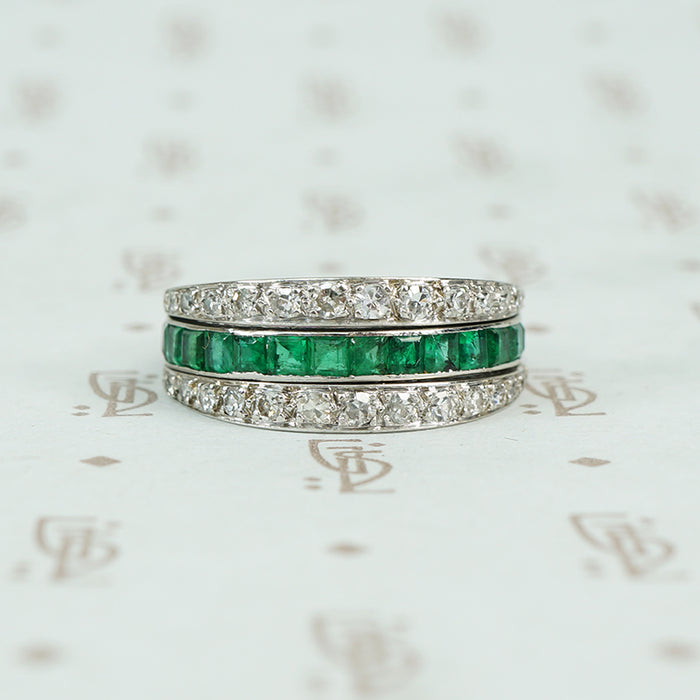 deco platinum diamond emerald and ruby flip eternity band
