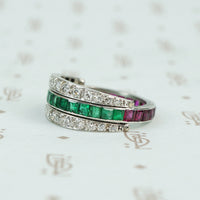 deco platinum diamond emerald and ruby flip eternity band