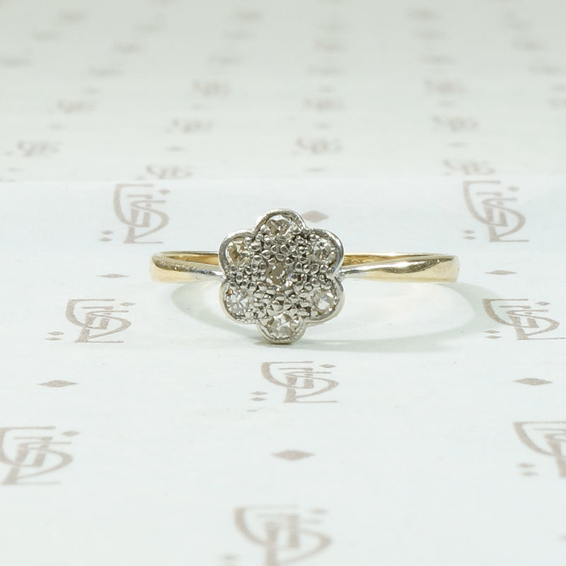 Petite Diamond Flower Ring Platinum on 18k