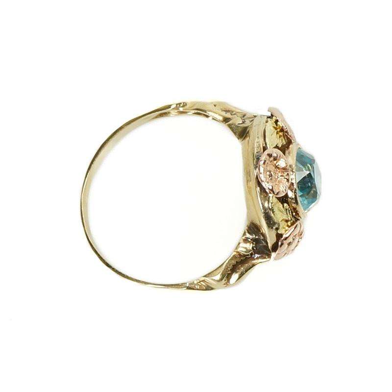 Vintage Blue Zircon Ring with Flowers