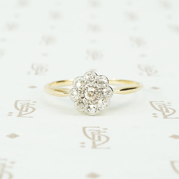 platinum on gold diamond flower ring