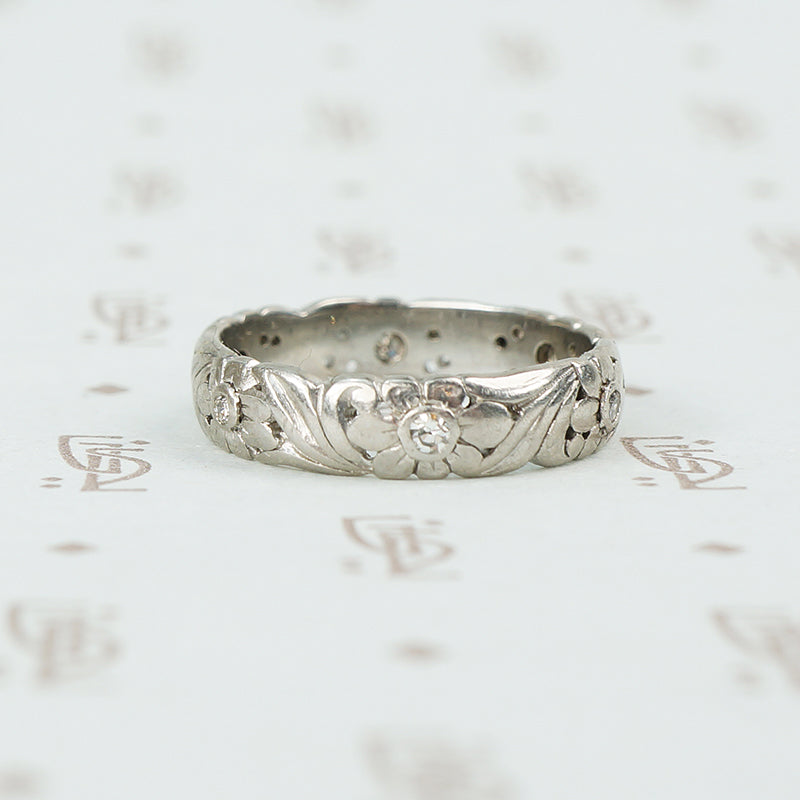 Leaves and Flowers a Vintage Platinum and Diamond Band