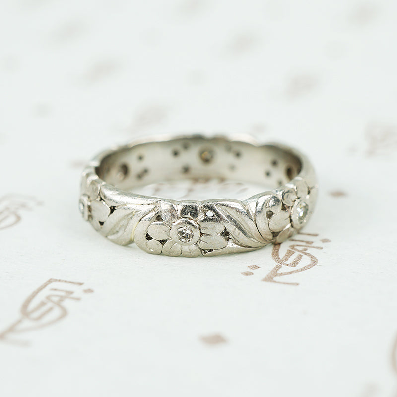 Leaves and Flowers a Vintage Platinum and Diamond Band