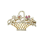 Exceptional Platinum and 18k Gold Flower Basket with Rose Cut Diamonds