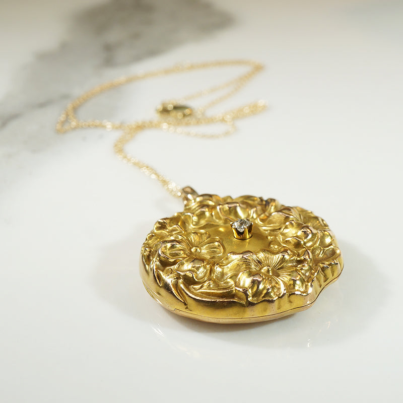 Gold and Diamond Art Nouveau Pansy Locket