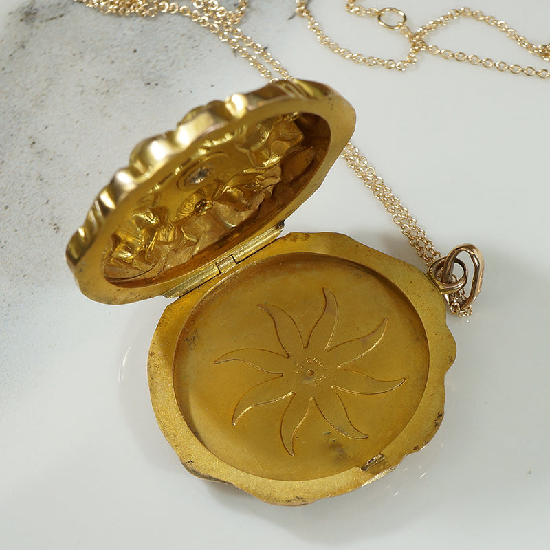 Gold and Diamond Art Nouveau Pansy Locket