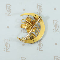 Art Nouveau Crescent Moon Flower Brooch