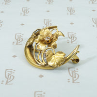 Art Nouveau Crescent Moon Flower Brooch