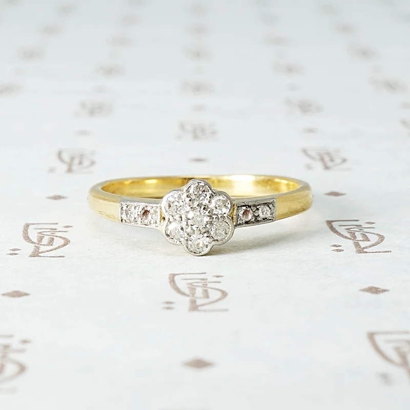 Deco Diamond Daisy Ring in Platinum and 18k