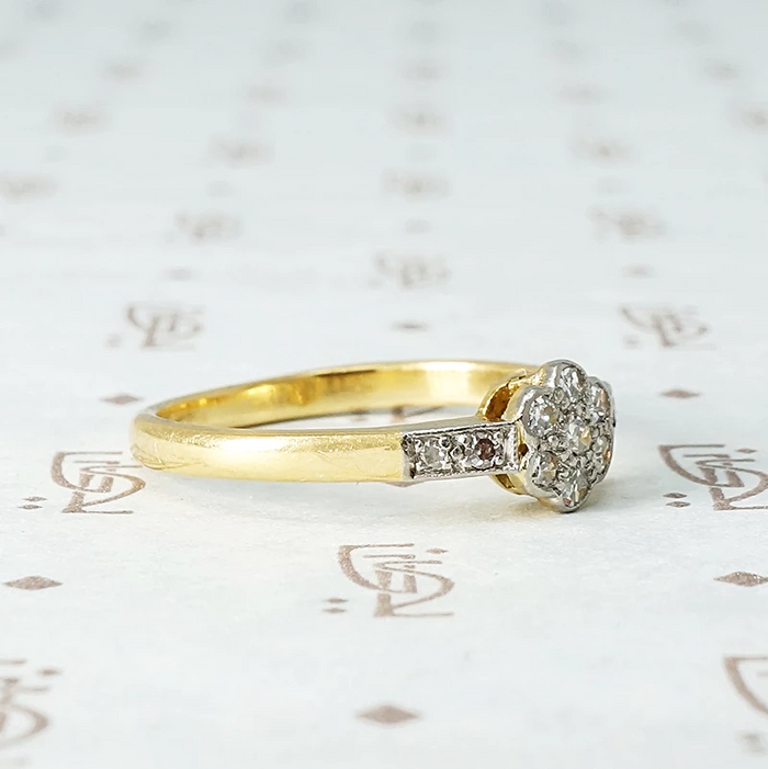 Deco Diamond Daisy Ring in Platinum and 18k