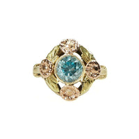Vintage Blue Zircon Ring with Flowers