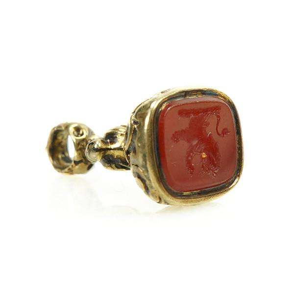 Rose Adorned Fob Seal with Carnelian Lion Rampant