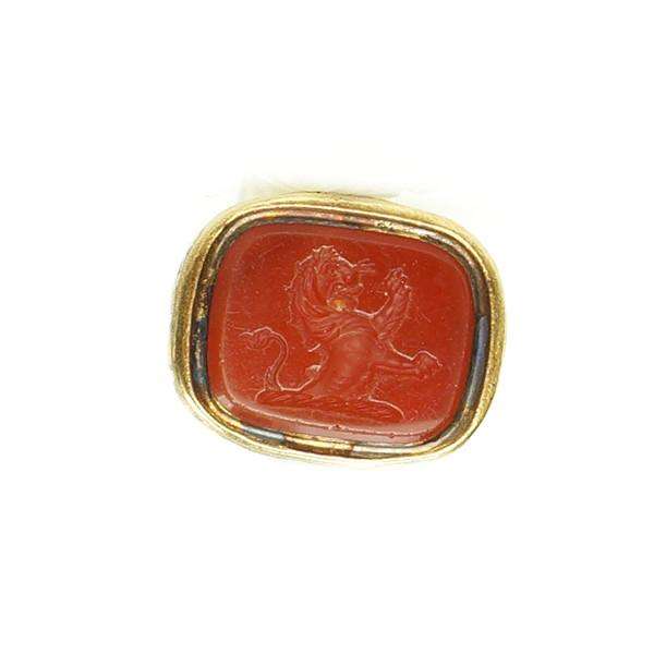 Rose Adorned Fob Seal with Carnelian Lion Rampant