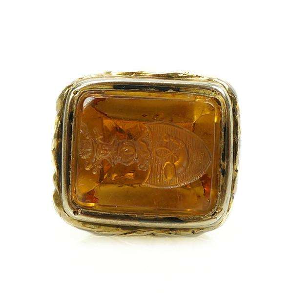 Silver Gilt Victorian Fob with Carved Citrine Armorial Shield