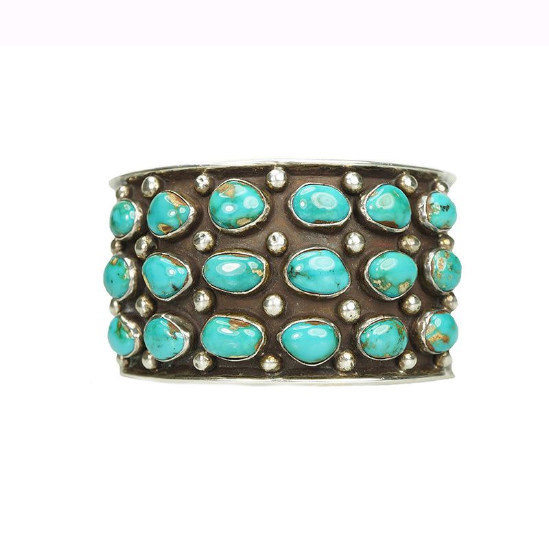 Impressive Fred Guerro Silver and Turquoise Cuff - Gem Set Love