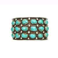 Impressive Fred Guerro Silver and Turquoise Cuff - Gem Set Love