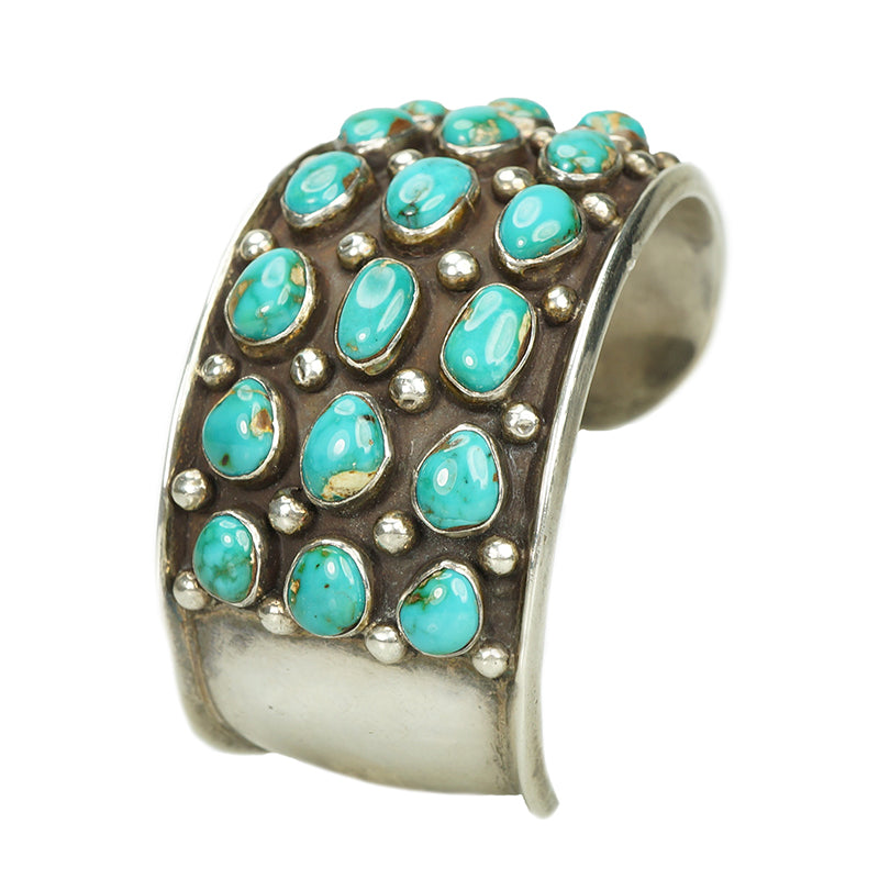 Impressive Fred Guerro Silver and Turquoise Cuff - Gem Set Love