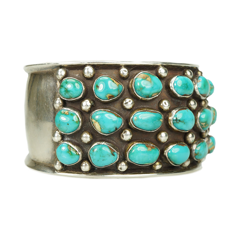 Impressive Fred Guerro Silver and Turquoise Cuff - Gem Set Love