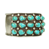 Impressive Fred Guerro Silver and Turquoise Cuff - Gem Set Love